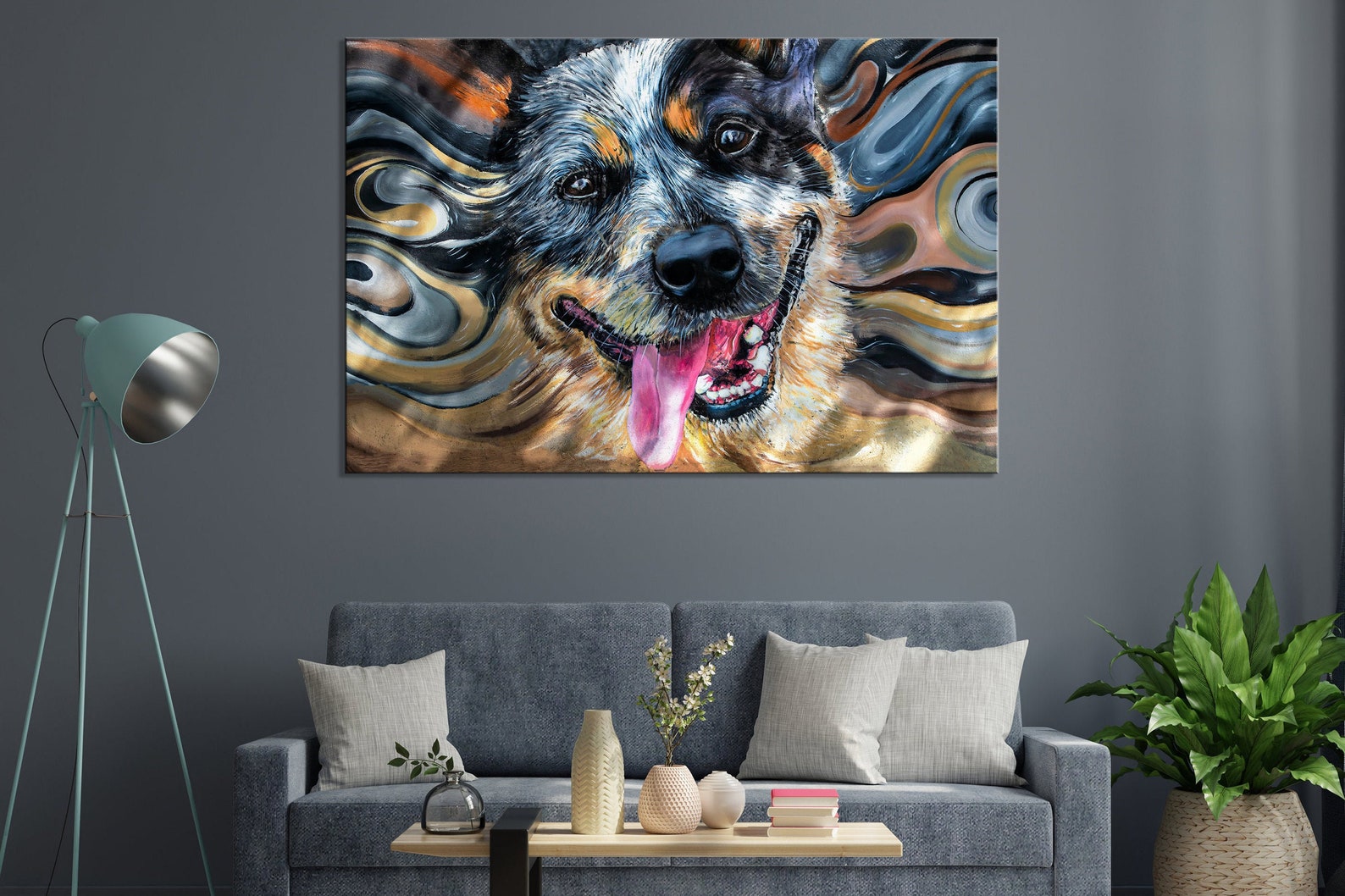 Funky Dog Wall Art Print on Canvas Room Wall Decor Modern Etsy