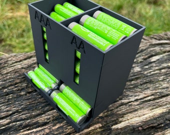Custom Battery Holder & Dispenser | Modular Battery Storage for AA, AAA, Double AAA, C, D | Choose 1–4 Compartments | Wall or Drawer Use