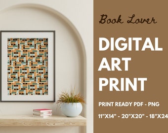 Book Lover Art Print, Book Pattern Poster (Digital Download)