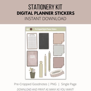 Stationery Digital Planner Sticker Kit // Pre-Cropped Goodnotes and PNG Files