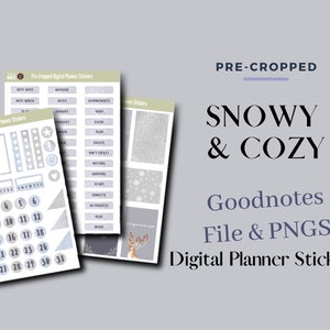 Snowy and Cozy Digital Sticker Kit // Pre-Cropped Goodnotes and PNGs // Winter Planner Stickers // Six Pages