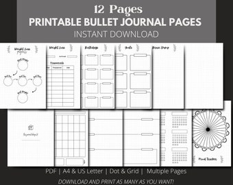 Undated Printable Bullet Journal Pages // Dotted, Grid // A4, US Letter // Bullet Journal PDF