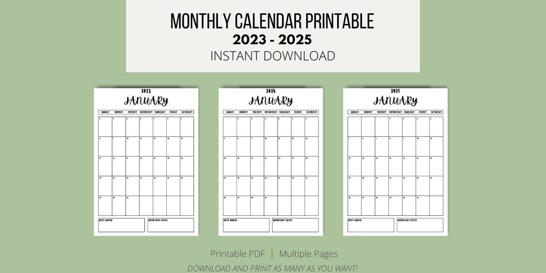 20232025 Handwritten Style Monthly Calendars Printable // Etsy