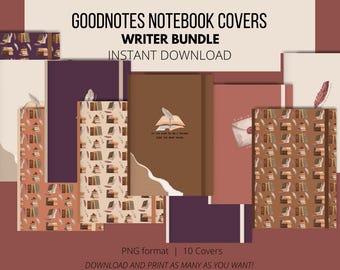 Goodnotes-notebookomslag voor schrijvers - 10-delig // A4, US Letter en Goodnotes Standard // PNG's // Digitale download // Omslagen voor Goodnotes