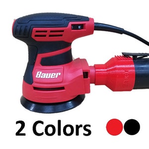 May include: Red and black electric sander with a dust collection port. The sander has a Bauer logo on the side. 2 Colors.