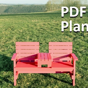 Eenvoudige doe-het-zelf dubbele tuinbank, tuinmeubelplannen in PDF-formaat, plannen voor houten buitenbanken, downloadbare PDF