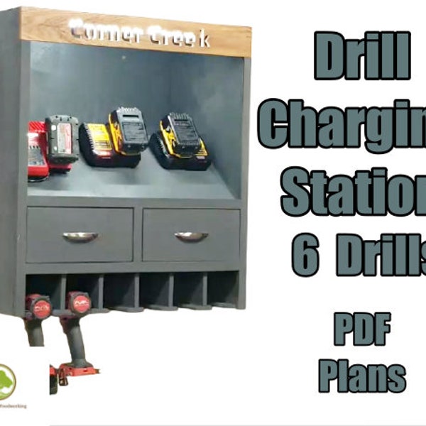 Custom Drill and Charging Station, Drill Charging Station for six drills, Drill Holder and Charging Station DIY Plans, Drill Storage