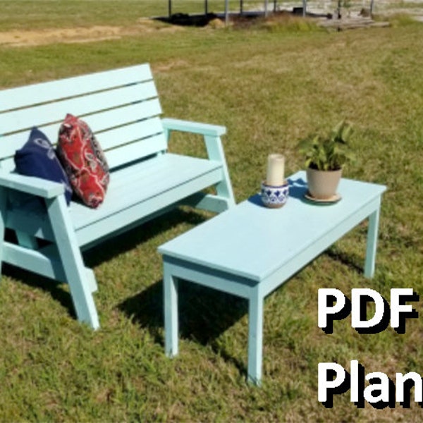 Easy DIY Garden Bench And Table, Outdoor Furniture plan, Garden furniture Plans In PDF Format, Outdoor Wooden Bench Plans, Downloadable PDF