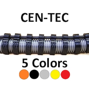 May include: CEN-TEC 5 Colors Cable Management Clips.  A close-up of a gray corrugated hose with black cable management clips. The clips are available in five colors: orange, black, gray, yellow, and red.