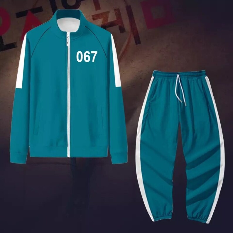 Squid Game Tracksuit, Blue Numbered jacket and pants set, Netflix TV character cosplay, Halloween Costume 