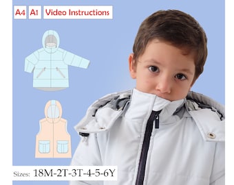 PDF Kids Puffer Coat Sewing Pattern 18M-6Y Unisex Jacket for babies and kids