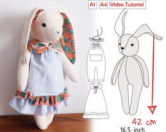 Modello PDF per cucire vestiti e coniglietti - peluche coniglio-coniglio giocattolo