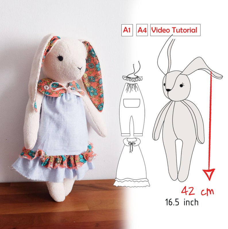 Bunny and Clothes Sewing PDF Pattern -stuffed Animal Rabbit-bunny Toy ...