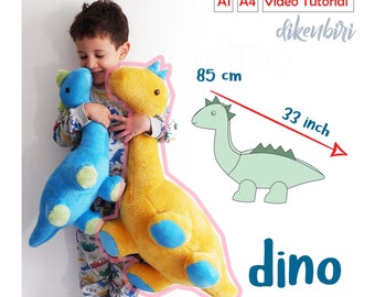 Patrón de costura de dinosaurio (PDF, 33 unidades) - Regalo de peluche - Juguete de dinosaurio imprimible de 85 cm
