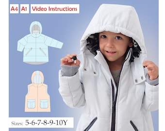 PDF Kids Puffer Coat Sewing Pattern 5Y-10Y -Unisex Jacket for girls and boys