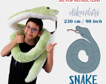PDF 90 inc Snake Sewing Pattern- Stuffed Animal Gift- Printable 230 cm Snake Toy