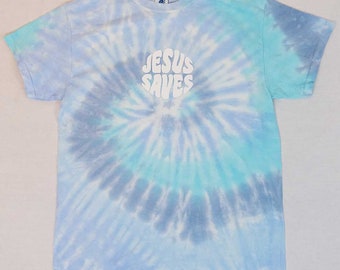 Tie-Dye Jesus Saves Christian T Shirt, Men’s and Women’s Christian Trending Apparel, Biblical, Jesus, Gift, Yahweh, multi color, Faith Based
