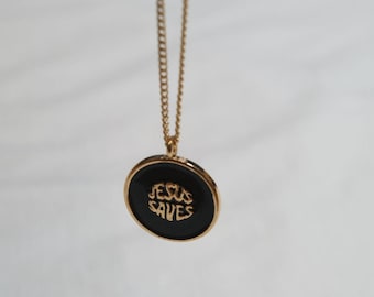 Jesus Saves Gold Plated Necklace | Christian Gift |  Minimal Modern Christian Jewlery