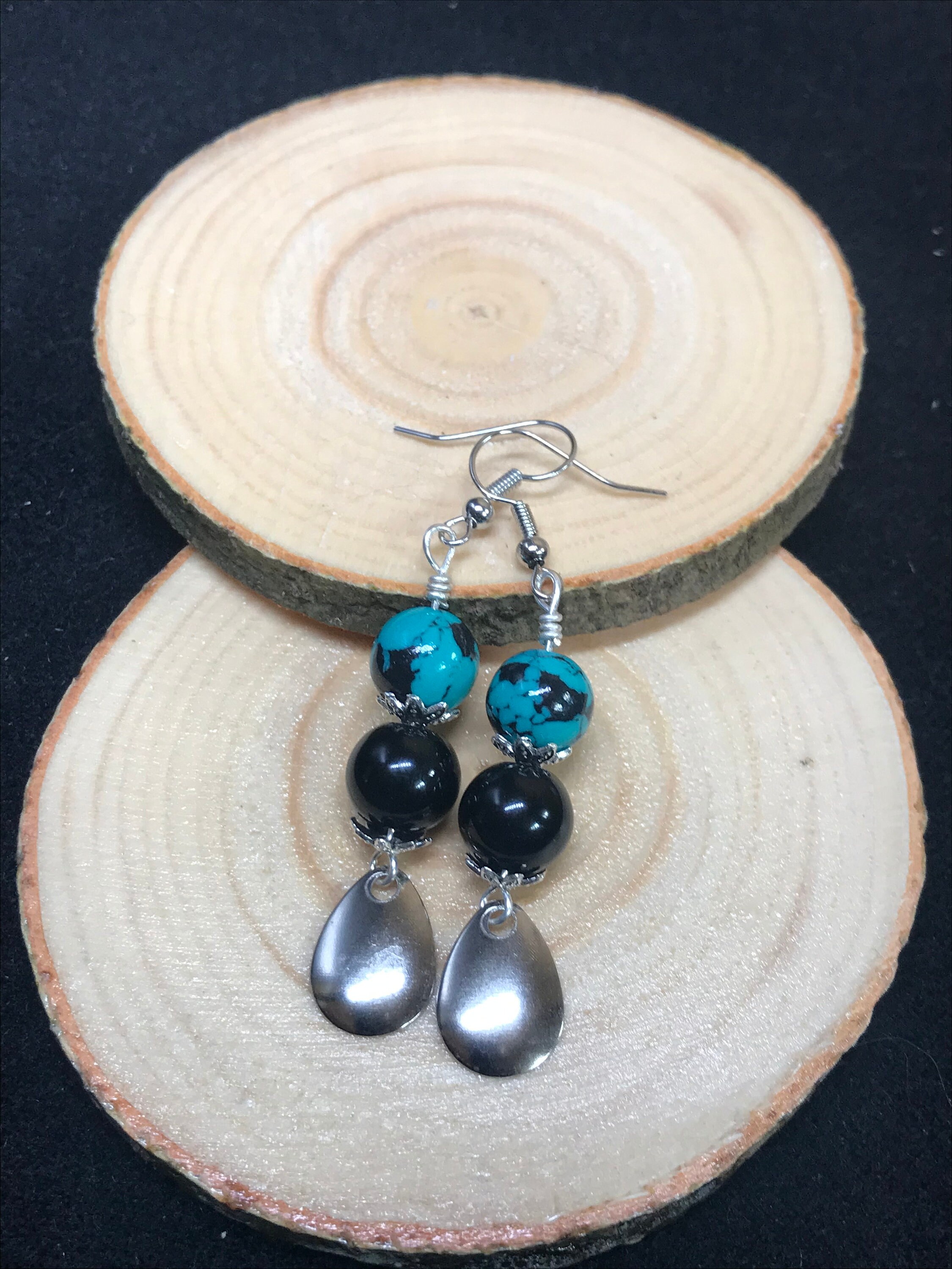 Glass bead and fishing lure earrings Etsy