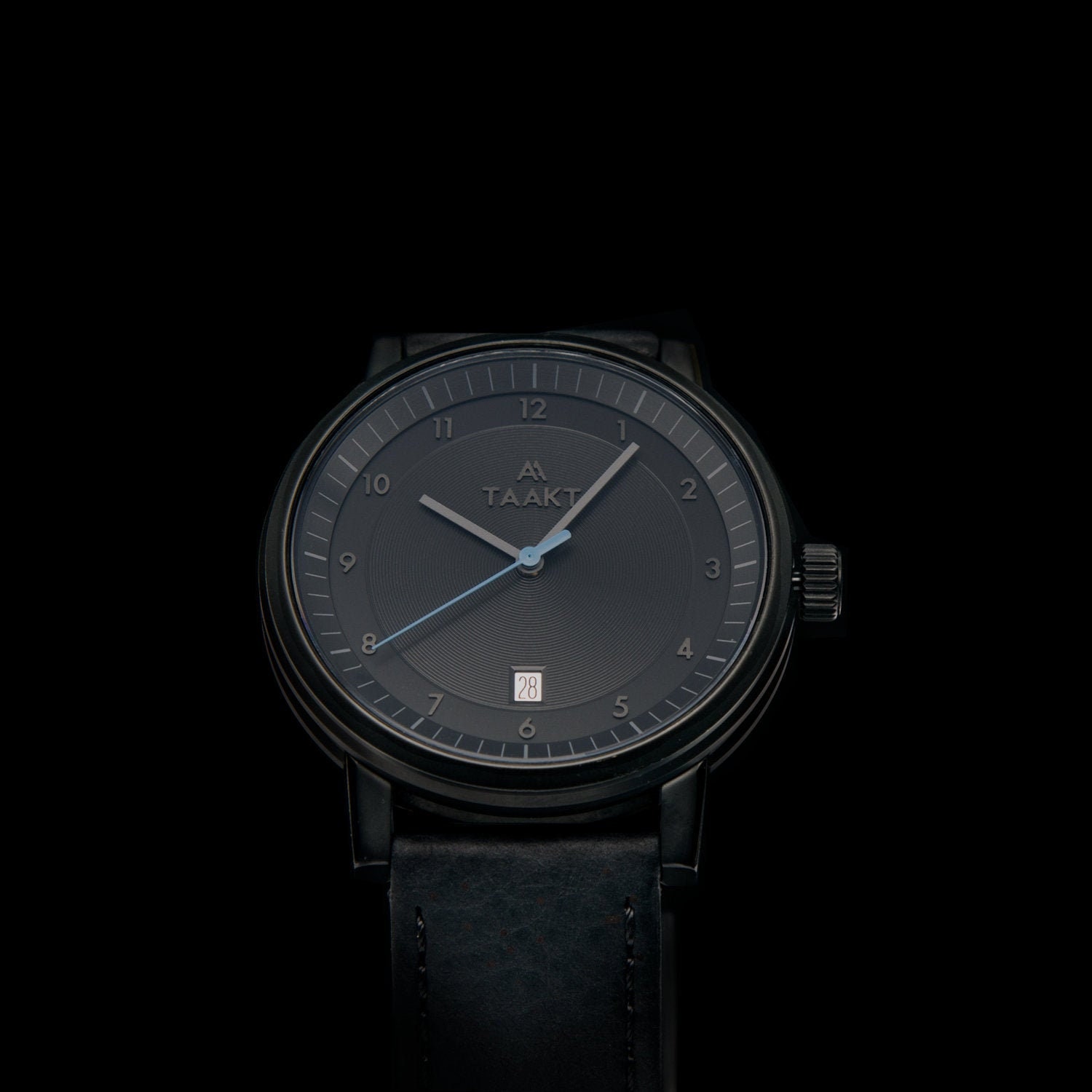 Black Minimalist Swiss Movement Leather Watch With Blue Hands - Etsy