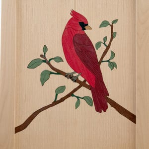Marquetry, framed art,framed Hand made marquetry,Gifts, Red Cardinal