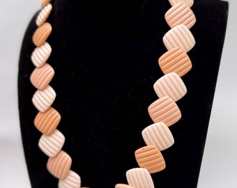 Vintage 1980s Blush Peach Textured Geometric Statement Necklace – Spring Ring Clasp