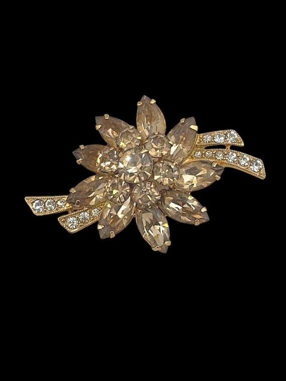 Mother's Day Vintage Eisenberg Ice Topaz Rhinestone Floral Brooch