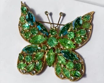 Vintage La Roco Green Butterfly Brooch, Prong Set Emerald Peridot Jewelry