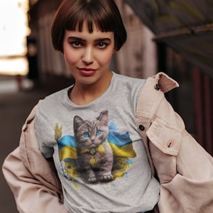 Ukrainian t-shirt Gift Ukrainian Kitty T-Shirt with Flag Adorable Feline Design on Soft Cotton Tee