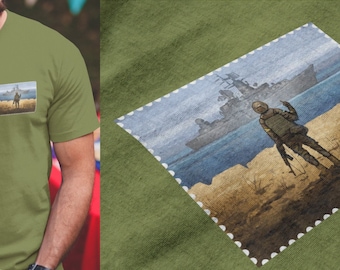 Ukraine Postage Stamp T Shirt Russian Warship Go Yourself Heroes Of Snake Island Chest Logo