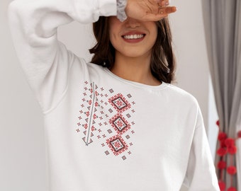 Ukrainian Sweatshirt, Ukrainian Ornament Embroidery Style Vinyl Sweatshirt, Ukrainian Gift, Ukrainian Motives Sweatshirt, Ukraine Shirts