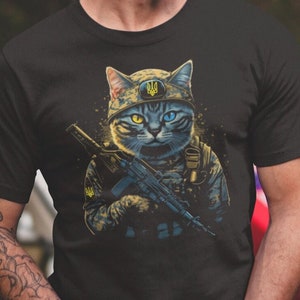 Ukraine Cat Army Uniform, Ukraine T shirts, Zelensky T-shirt, Patriotic Ukrainian Gift, Stand With Ukraine, Ukrainian Trident T shirts