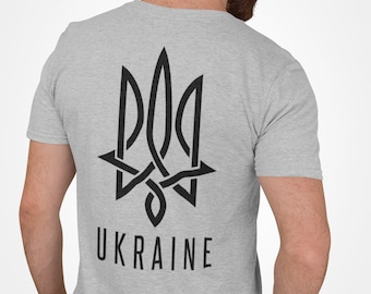 Ukraine Trident Logo Two Sides Print T-Shirt Ukraine Coat Of Arm Trident T shirt Support Ukraine Shirt