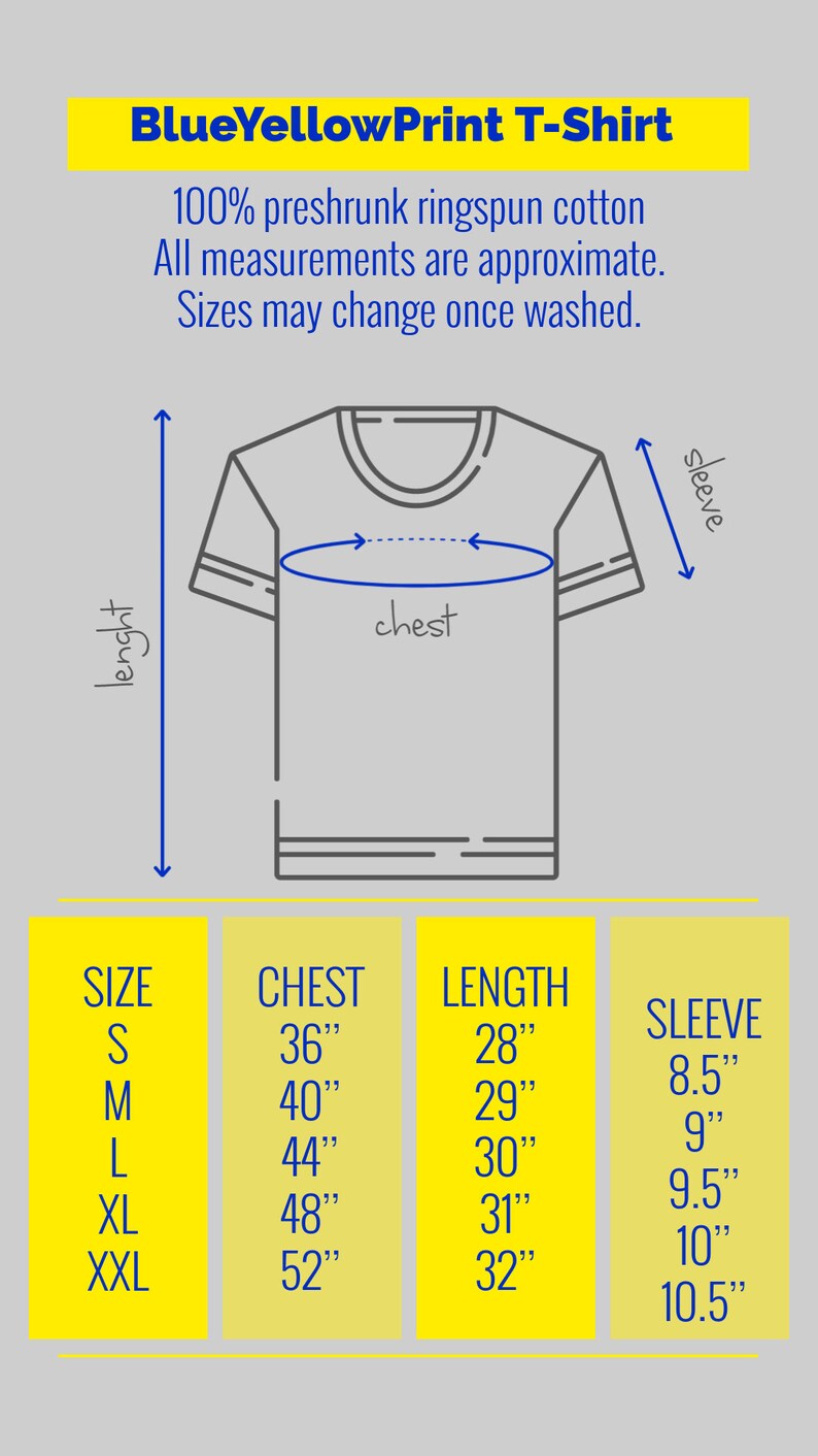 Peut inclure: Un tableau des tailles pour un t-shirt avec des mesures en pouces pour la poitrine, la longueur et la manche. Le tableau montre les tailles S, M, L, XL et XXL.