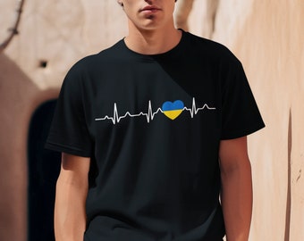 Ukrainian Flag Heart EKG Patriotic T-Shirt Ukraine Pride Tee Ukrainian National Emblem Patriotic Clothing for Ukrainians