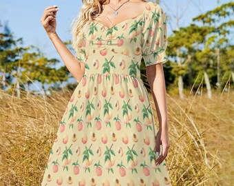Peach Print Pattern Dress