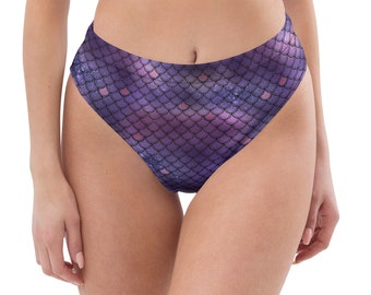 Purple Mermaid High-Waisted Bikini Bottom - Eco-Friendly Recycled Fabric
