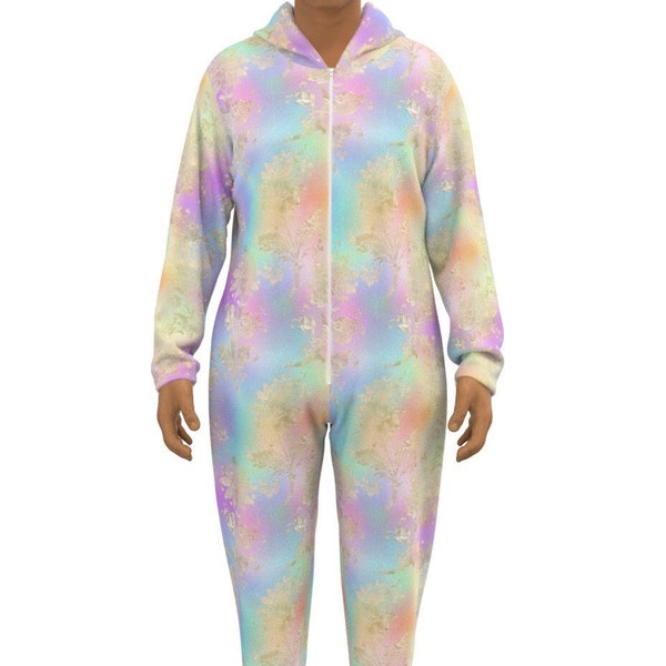 Rainbow Home Jumpsuit with Fluffy Interior Lining Adult Pajama Home Suit Rainbow Loungewear Rainbow Pajamas Christmas Rainbows