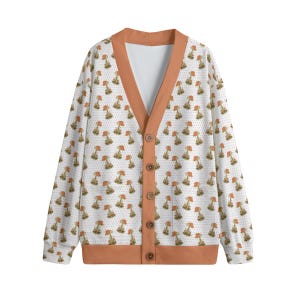 Mushroom Cardigan Cottagecore Cardigan Unisex V-neck Knitted Fleece Cardigan With Button Closure Cardigan with Pockets Autumn Cardigan