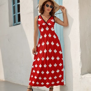 Maple Leaf Kanadisches Ahornblatt Damen Ärmelloses Surplice Maxi Kleid