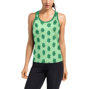 Green Flower Pattern Women&#39;s Racerback Tank Top