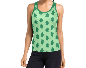 Camiseta sin mangas con espalda deportiva para mujer con estampado de flores verdes