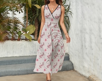 Sakura Dress Japanese Cherry Blossom Ladies Sleeveless Wrap Dress Surplice Dress Sakura Maxi Dress