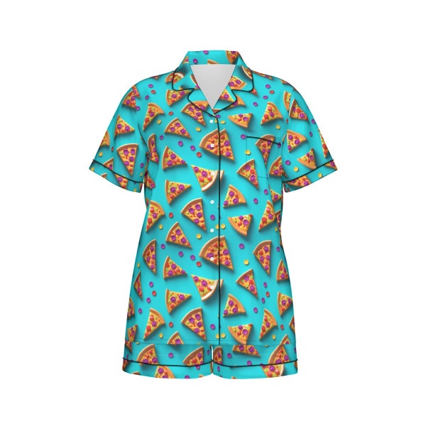 Pizza Pajamas Pizza Women's Pajamas Silk Summer Pajamas Silk Pajamas Imitation Silk Pajama Set With Short Sleeves