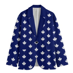 Ahornblatt All-Over-Print in lässigem Baumwollblazer in Blau und Weiß