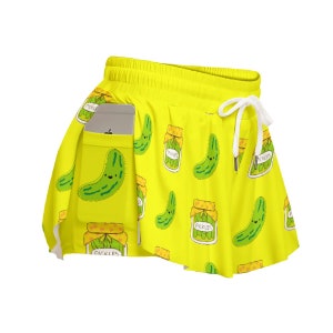 Pickle Shorts Pickle All-Over Print Women's Sport Culottes With Pocket Vibrant Pickle Patterned Culottes - Trendy Gym Shorts for Women