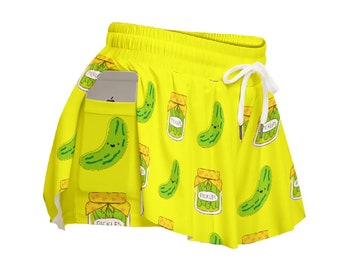 Pantalones cortos Pickle con estampado integral de Pickle Pantalones cortos deportivos para mujer con bolsillo Pantalones cortos con estampado vibrante de Pickle: pantalones cortos de gimnasio de moda para mujer