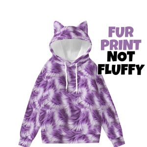 Purple Fur Print Cat Ear Hoodie Purple Cat Women’s Hoodie With Decorative Ears