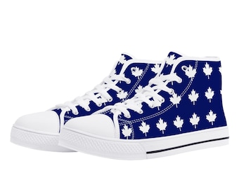 Zapatos de lona de caña alta para hombre con diseño de hoja de arce azul y blanco