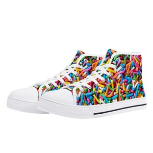 Sprinkle Shoes Birthday Cake Shoes Women&#39;s High Top Canvas Shoes Clowncore Shoes Rainbow Sprinkle Shoes